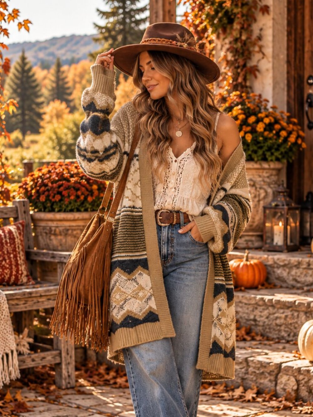 Knox Rose Fair Isle Long Open Front Cardigan